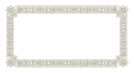 Ornate Golden Rectangular Frame with Islamic Geometric Patterns border isolated on a transparent background