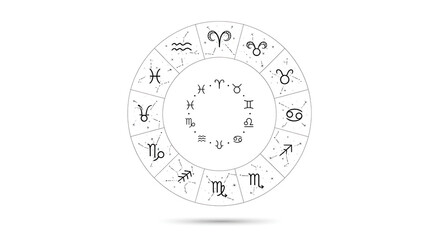 Naklejka premium Celestial zodiac chart with twelve constellations in circular pattern background