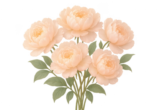 Peach peony flowers bouquet on transparent background