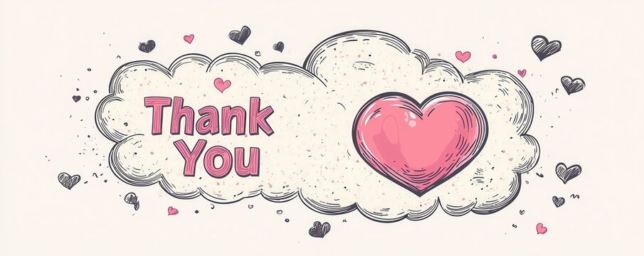 Cartoon thought bubble with the words 'Thank You' and a heart symbol expressing gratitude and appreciation