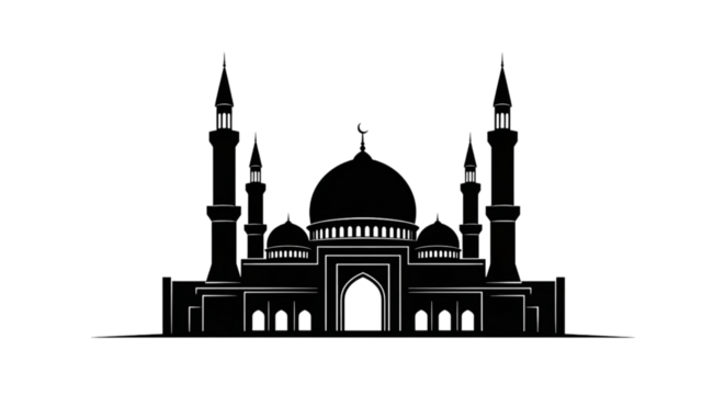 Stylized Mosque Silhouette with Subtle Outlines islamic architecture isolated on a transparent background