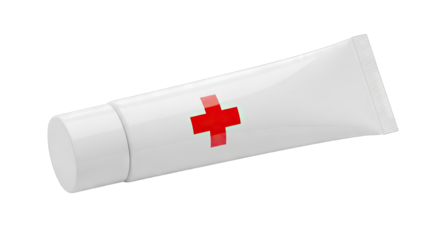 White tube with red cross symbol for medical cream or ointment.