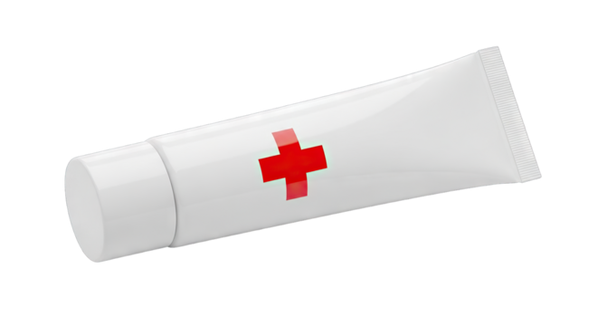 White tube with red cross symbol for medical cream or ointment.