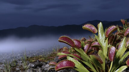 Close-up of a vibrant red flower blooming on a rugged rocky surface with green leaves, captured in natural daylight, ideal for nature and botanical themes.