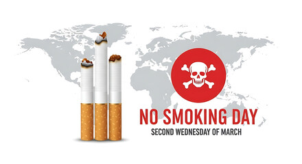 Anti-Smoking Campaign Cigarettes, Skull Icon, and World Map for No Smoking Day Awareness