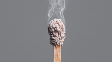 Close-up of a single wooden matchstick with a small splinter protruding from its side on a white background, highlighting texture and detail.