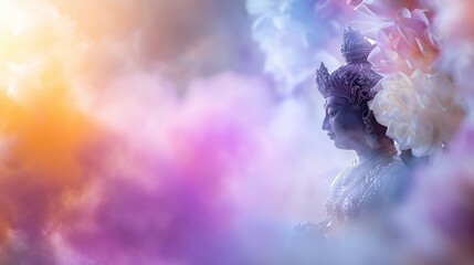 Elegant statue of a woman with a flower in her hair, set against a neutral background, showcasing detailed craftsmanship in soft natural light.