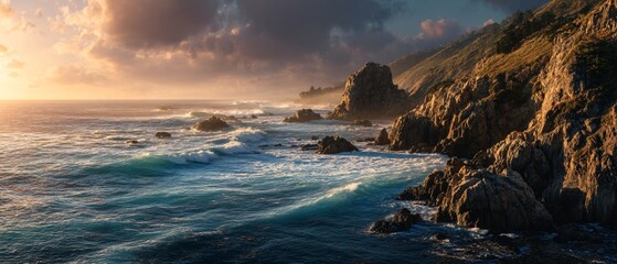 Obraz premium Sunset View from Ocean Clifftop