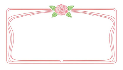 Simple and elegant rectangular border with delicate pink lines and a central stylized pink rose and green leaves, perfect for a wedding header.