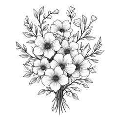 White floral vector pattern with vintage blossom illustration on a black background