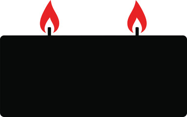 Stylized black rectangular candle with two vibrant red flames on a clean white background, simple icon