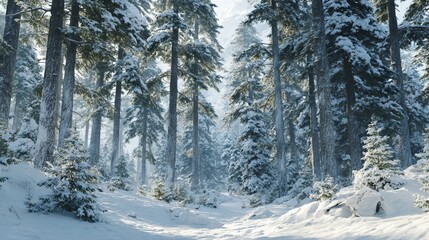 Snowfall Over Pine Forest