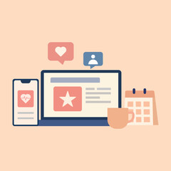 Digital Marketing and Social Media Management Illustration with Laptop and Smartphone