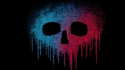 Eine farbige Maske aus zerlaufender Farbe vor schwarzem Hintergrund.