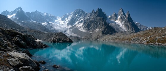 Snowy Peaks Reflected in Glacial Lake