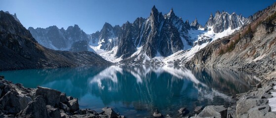 Snowy Peaks Reflected in Glacial Lake