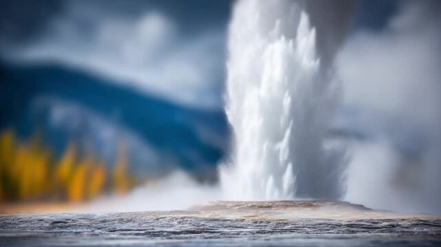 Geyser Eruption: A powerful geyser erupts, sending a towering plume of hot water and steam high into the air, showcasing the raw power of nature. 