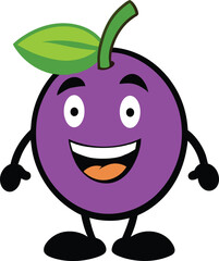 Groovy Purple Plum Mascot Vector Illustration