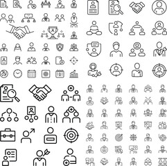 Business and Teamwork Line Icons Set – Vector Outline People Icons for Corporate, Management, and Leadership Concepts