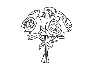Elegant black and white line drawing of a rose bouquet. Perfect for floral coloring pages, sketch flower,
tattoo design, wedding invitation art, minimal flower illustration, and botanical decoration.