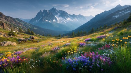 Sunrise Over Alpine Wildflower Meadow