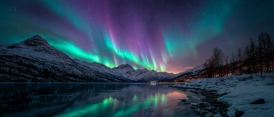 Aurora Over Frozen Alpine Lake