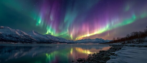 Aurora Over Frozen Alpine Lake