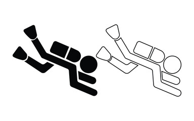 Divers with oxygen. Graphic icon scuba divers on white surface.