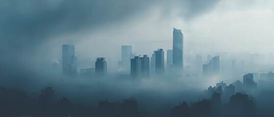Morning Fog Over City Skyline