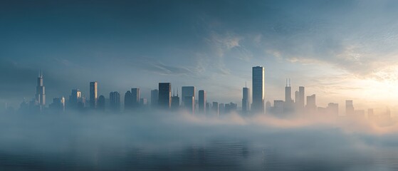 Morning Fog Over City Skyline
