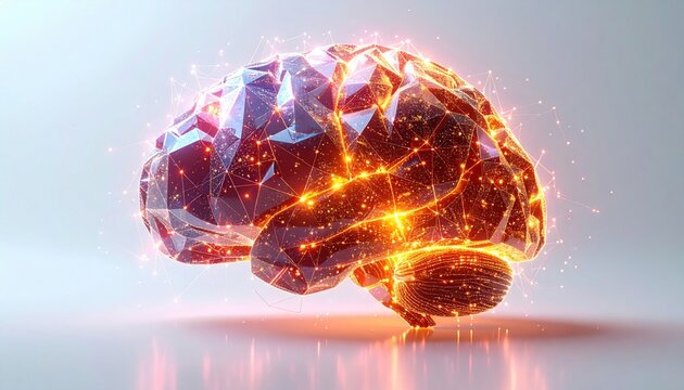 Abstract Digital Brain with Glowing Neural Network Connections
