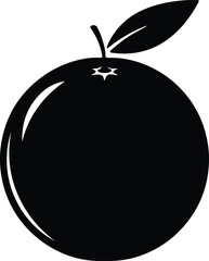 Illustrator Single orange fruit with stem and leaf Silhouette vector