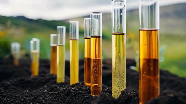 take soil samples for research. Selective focus. nature.