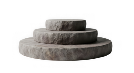 Three round stone steps isolated on transparent background for garden decoration