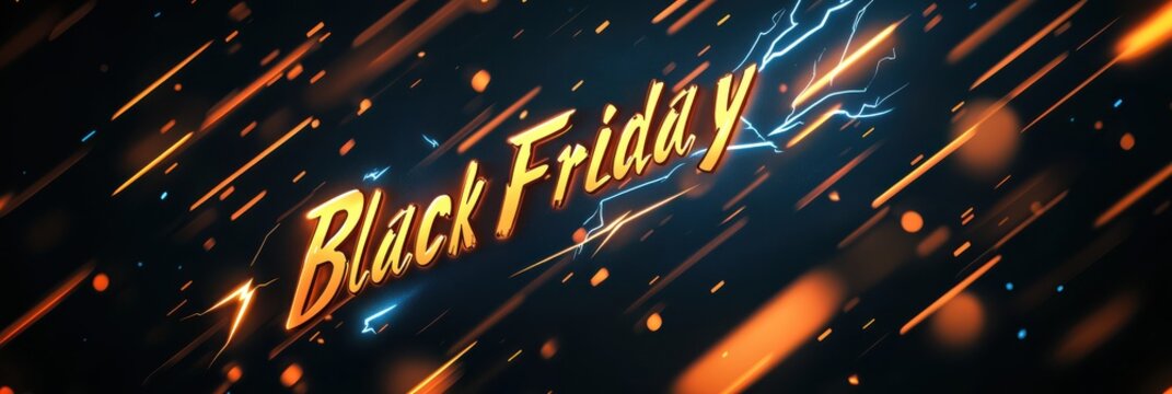 Dynamic Black Friday celebration banner with vibrant glowing lights and abstract elements