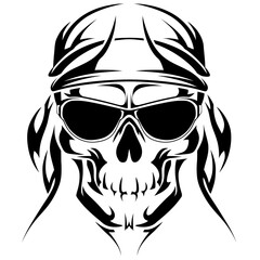 Fototapeta premium Vector Art Bold Skull with Bandana and Shades High Contrast Design for Tattoos and Logos