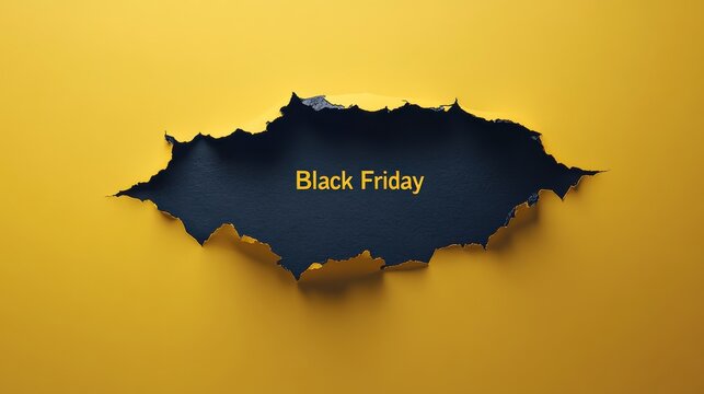 Black friday banner with dramatic black torn paper on vibrant yellow background - Powered by Adobe