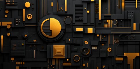 Fototapeta premium Luxurious abstract design with black and gold wavy patterns and shimmering textures on a dark background