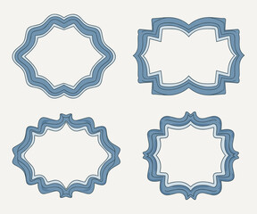 Fototapeta premium Decorative blue frame set with ornamental shapes. Elegant vector collection featuring star and wave edges, perfect for certificates, invitations, and creative graphic layouts