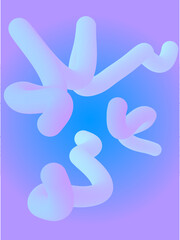 Obraz premium Three 3D fluid purple-cyan greadient curvy shapes flying against the radial gradient blue-violet background; a vertical vector illustration for modern futuristic geometric abstract designs.