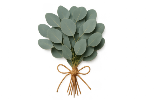 Eucalyptus leaves bouquet tied with bow on transparent background - Powered by Adobe