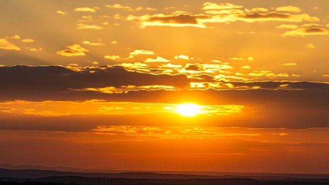 Golden sundown with sun peeking through clouds, casting divine god rays