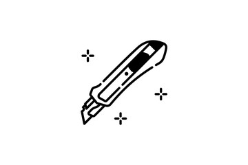 Utility knife cutter icon in line style isolated on white background