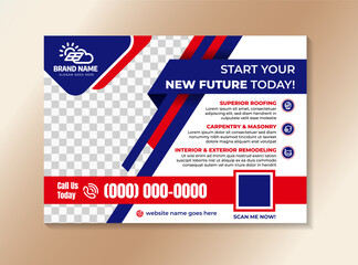 Red and blue wavy business brochure design template. the example of headline is start your new future today