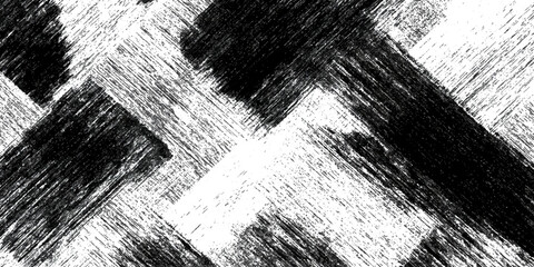 Abstract black and white grunge scratched diagonal intersecting pattern.