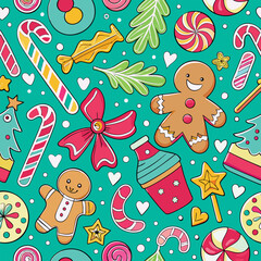 Naklejka premium Festive Christmas Sweets and Treats Pattern for Holiday Season festive