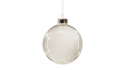 christmas ball bauble glossy transparent glass blank christmas silver hanging from top upright 3D rendering isolated
