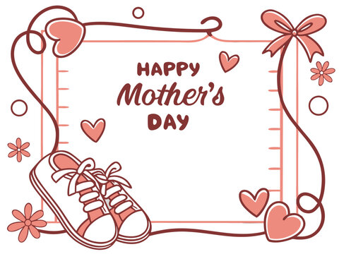 happy mother's day frame with hearts and ribbon - Powered by Adobe