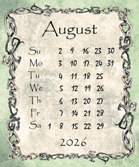 Vintage style monthly calendar 2026 year poster