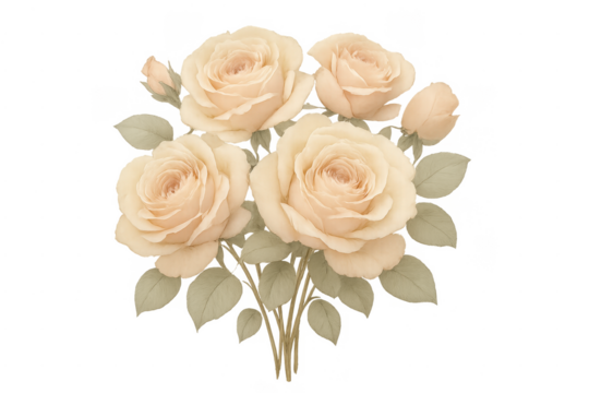 Watercolor beige roses bouquet with green leaves - Powered by Adobe
